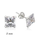 Boucles d'oreilles carrées en argent avec pierre unique en zircon - 8 mm